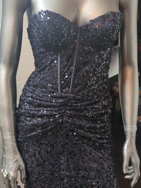 Hera Collection Black Strapless Sequin Gown